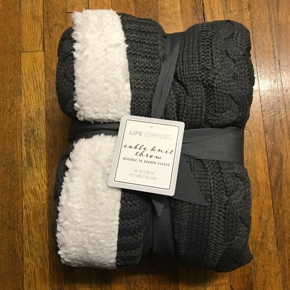 Life Comfort Cable Knit Throw - Dark Gray